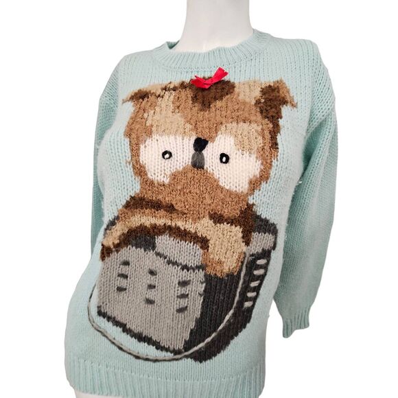 Majestic International Vintage 80's Wool Blend Blue Kitten Sweater Medium - Picture 6 of 9